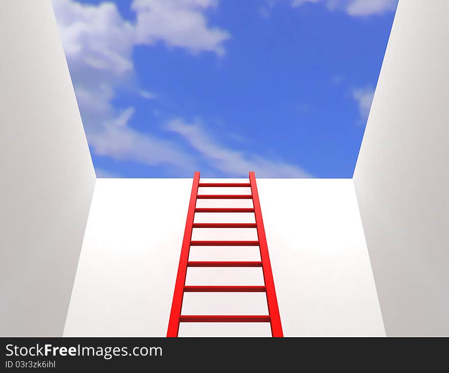 Ladder leading up to the sky 3d