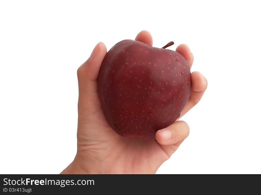 A Hand hold red apple. A Hand hold red apple.