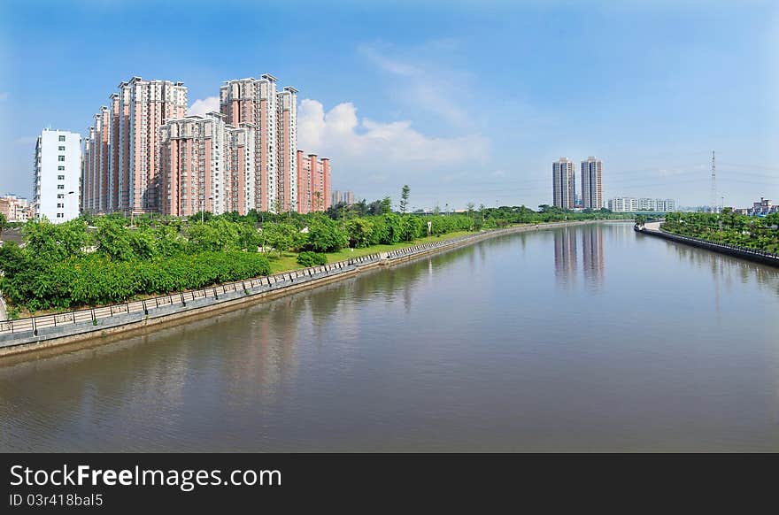 Apartments and river