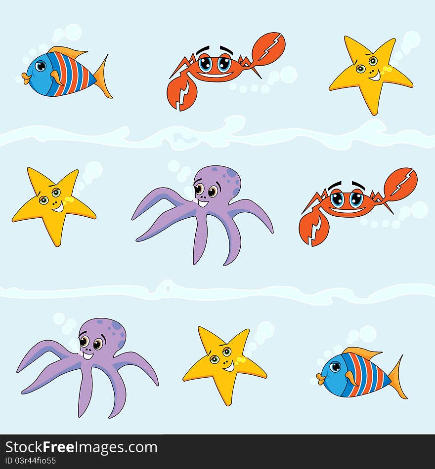 Sea ocean animals background, repeating pattern. Sea ocean animals background, repeating pattern