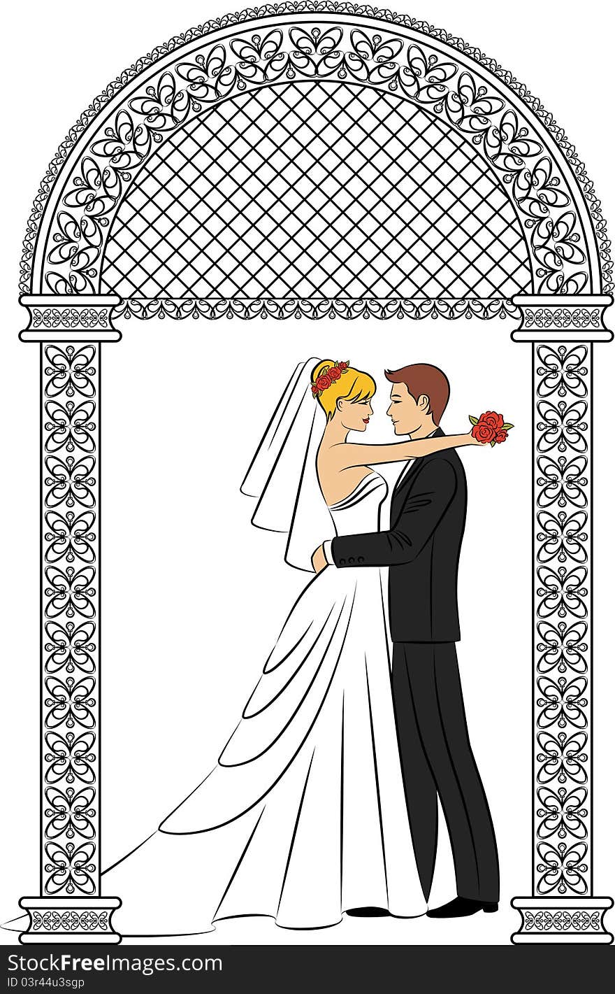 Illustration of beautiful bride and groom