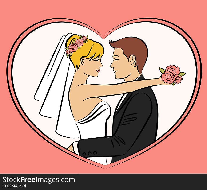 Illustration of beautiful bride and groom