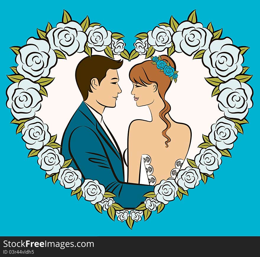 Illustration of beautiful bride and groom