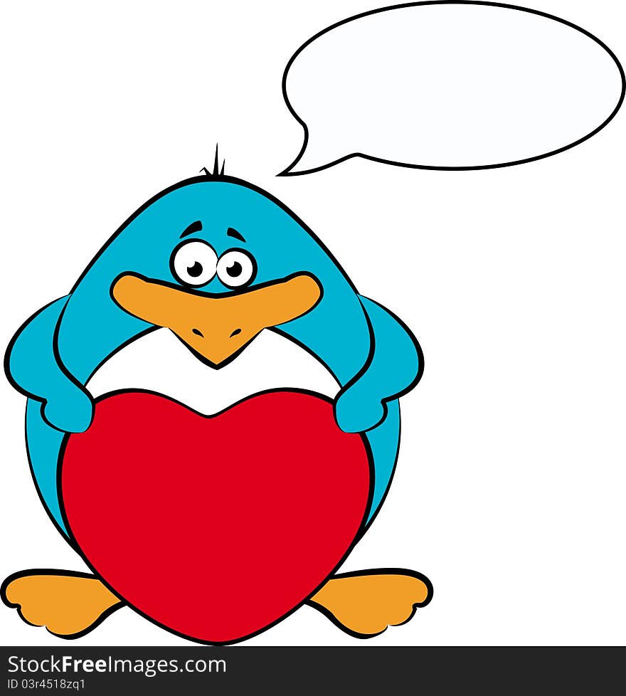 Cartoon penguin with heart,illustration for a design