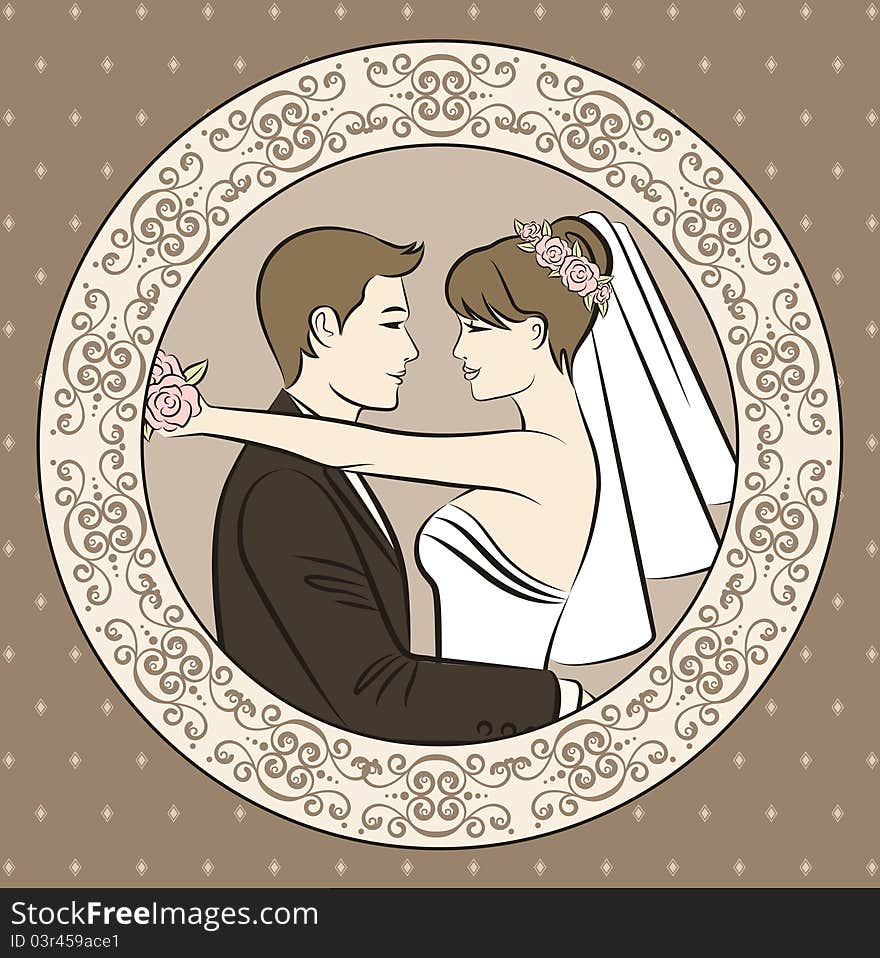 Illustration of beautiful bride and groom