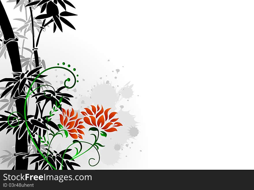 Abstract floral background with bamboo illustration