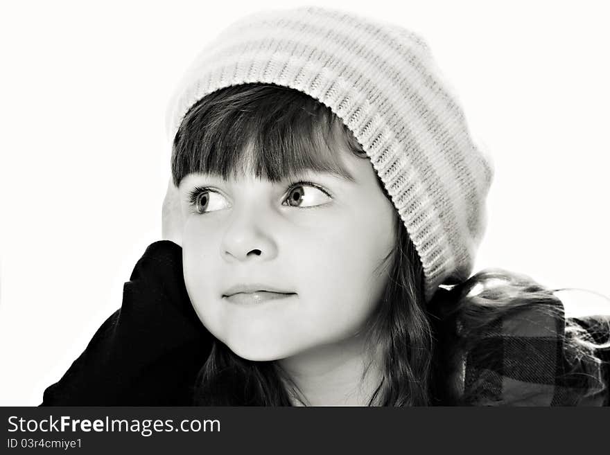 Black-White Portrait Of Attractive Girl In Beret