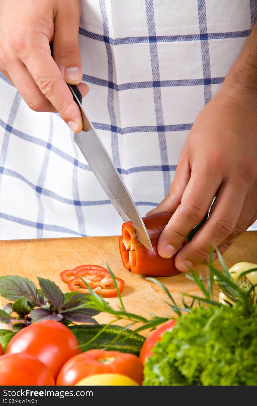 Man Cutting Vegetables