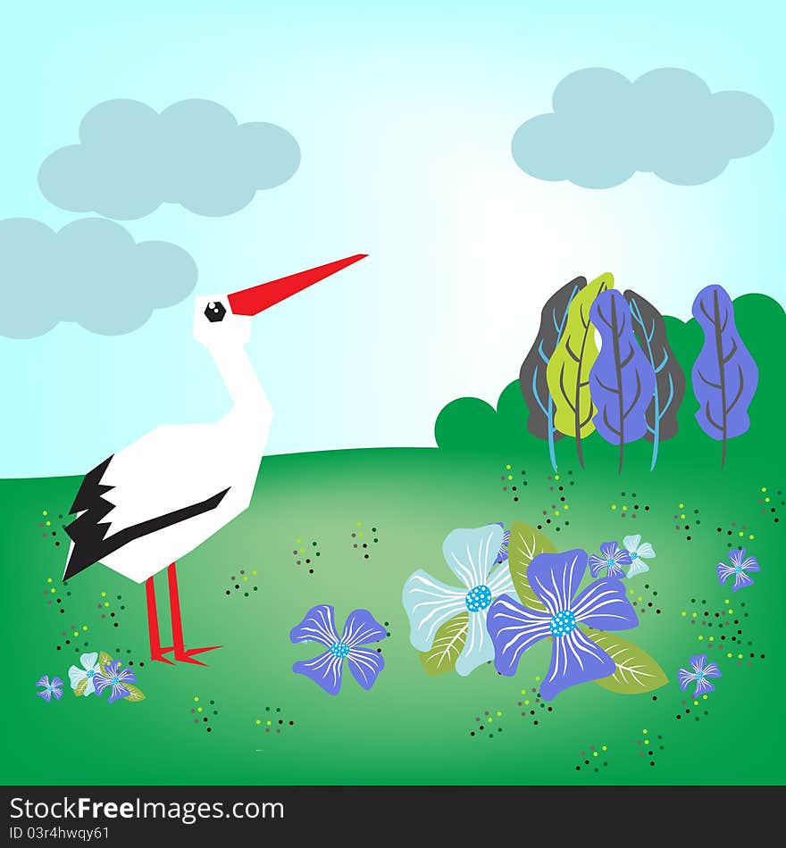 Stork in grass