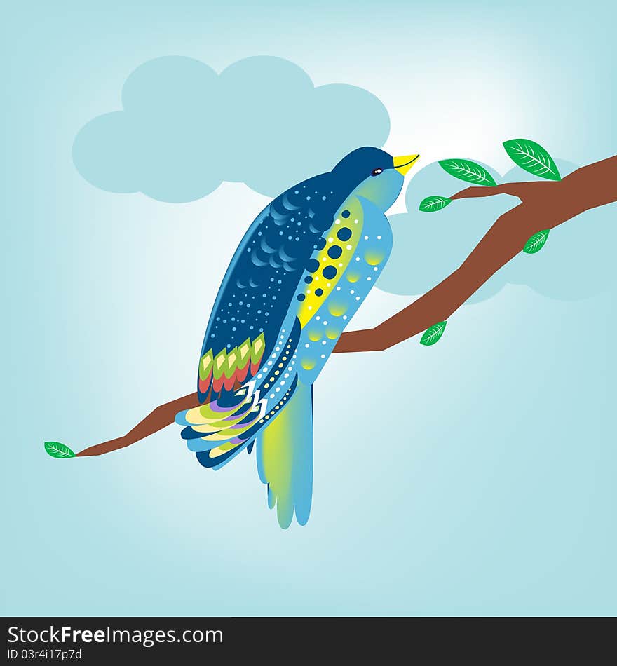 Colorful bird standing in tree branch. Colorful bird standing in tree branch