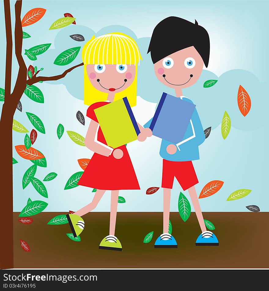 Little Boy And Girl Holding Books