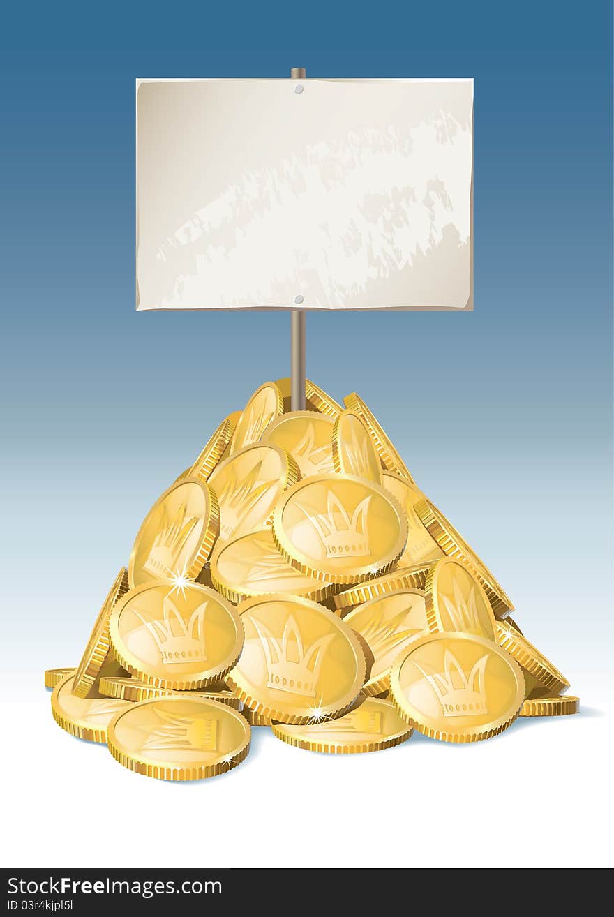 Pile of  golden coins with tablet. Pile of  golden coins with tablet