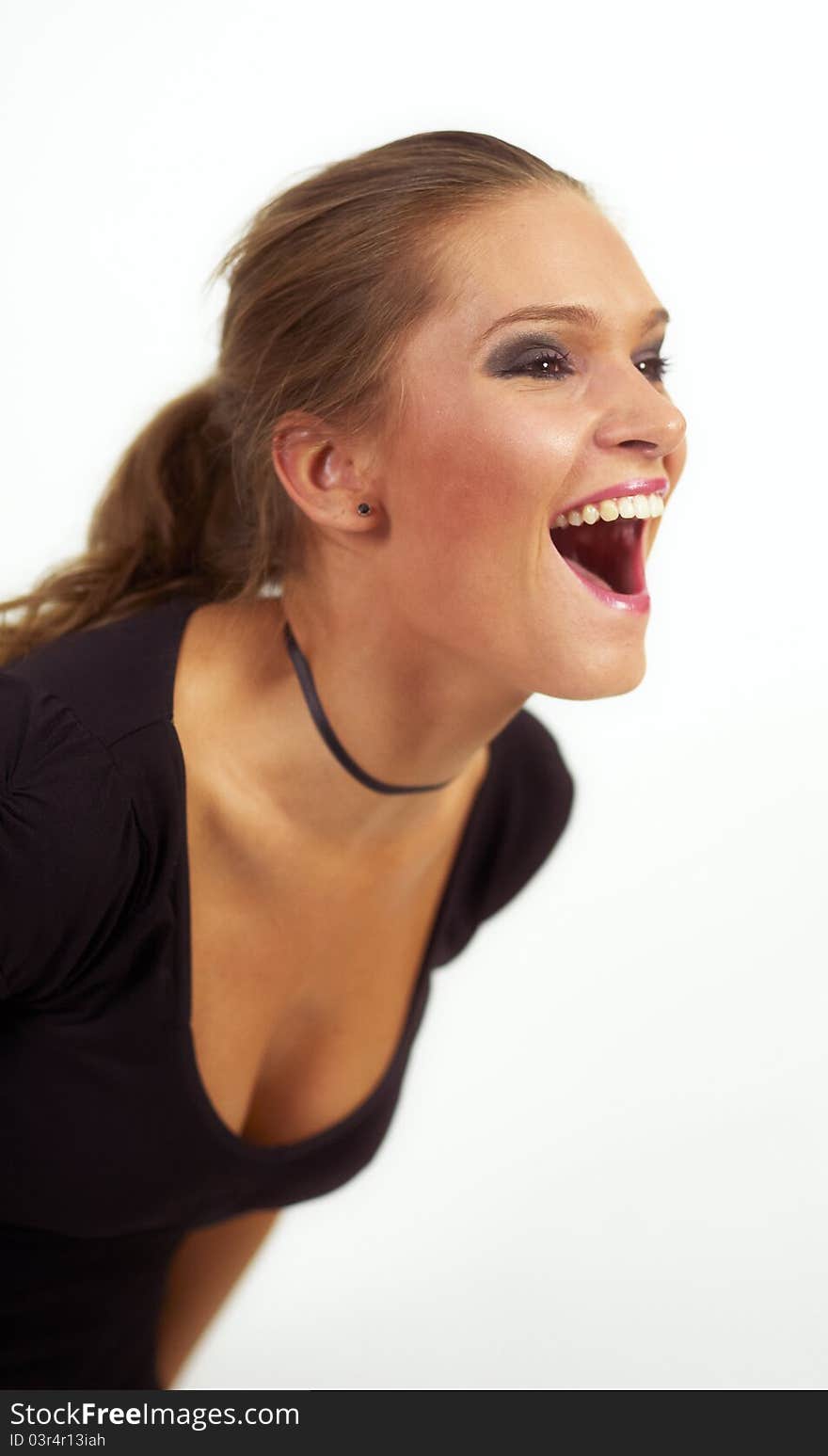 Portrait of a Beauty young woman with brown hairs scream. Portrait of a Beauty young woman with brown hairs scream