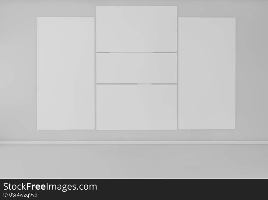 3d rendered room with a blank canvas