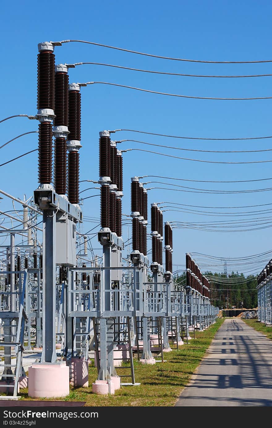 A row of cutouts filled with high voltage gas