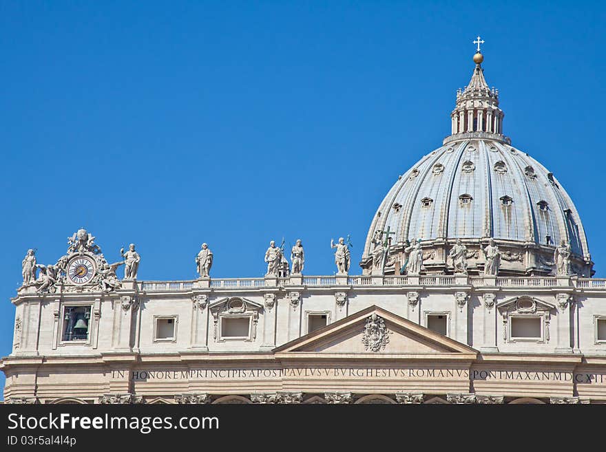 Statues in St. Peter Square (Rome, Italy) with blue sky background. Statues in St. Peter Square (Rome, Italy) with blue sky background