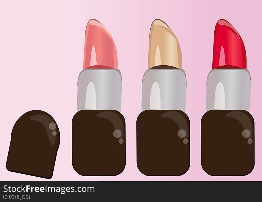 Set of different colorful lipstick for makeup. Vector illustration. Set of different colorful lipstick for makeup. Vector illustration.