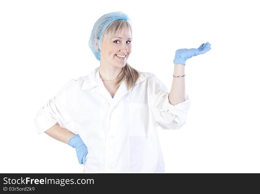 Young pretty doctor portrait on isolated background