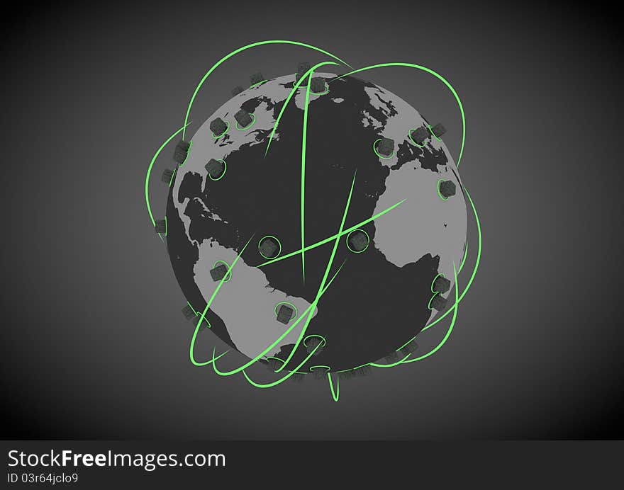 Render of a high-tech network of connected cubes. Render of a high-tech network of connected cubes