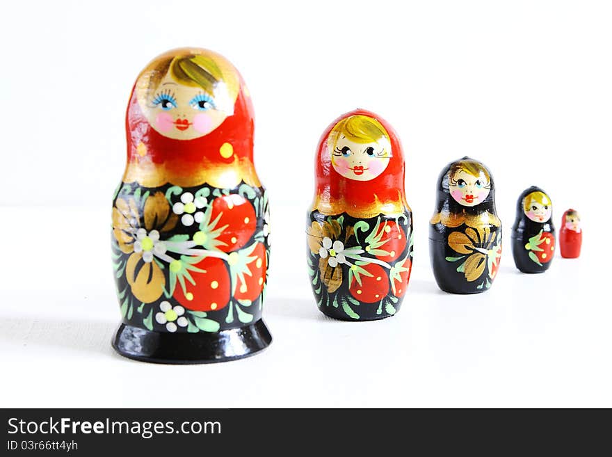 Russian Dolls in a white background. Russian Dolls in a white background