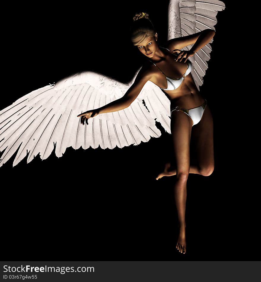 A female angel in her unique flying pose and expression. A female angel in her unique flying pose and expression