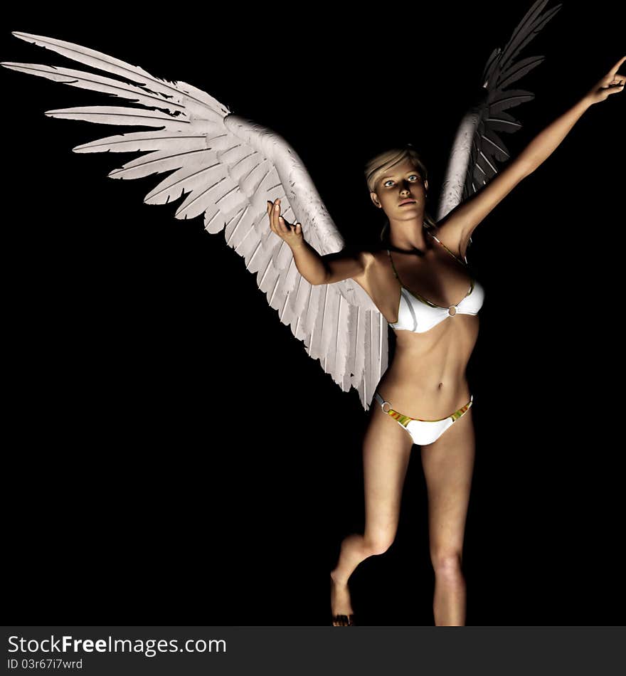 A female angel in her unique flying pose and expression. A female angel in her unique flying pose and expression