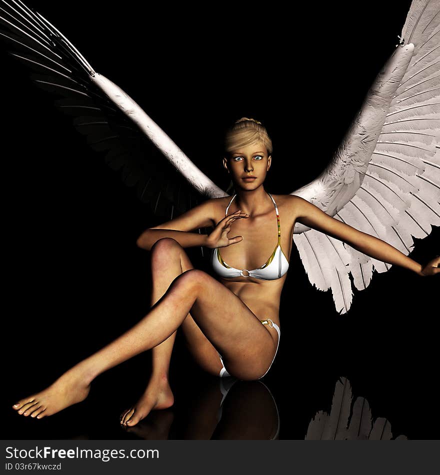 A female angel in her unique flying pose and expression. A female angel in her unique flying pose and expression