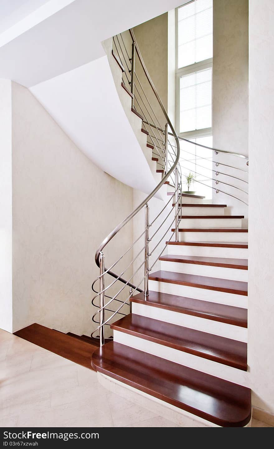 New home interior, pastel color, view of staircase. New home interior, pastel color, view of staircase