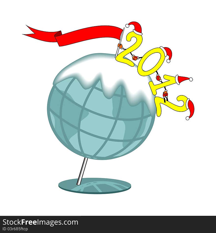 New Year's illustration: Figures 2012 with a flag on the globe. New Year's illustration: Figures 2012 with a flag on the globe