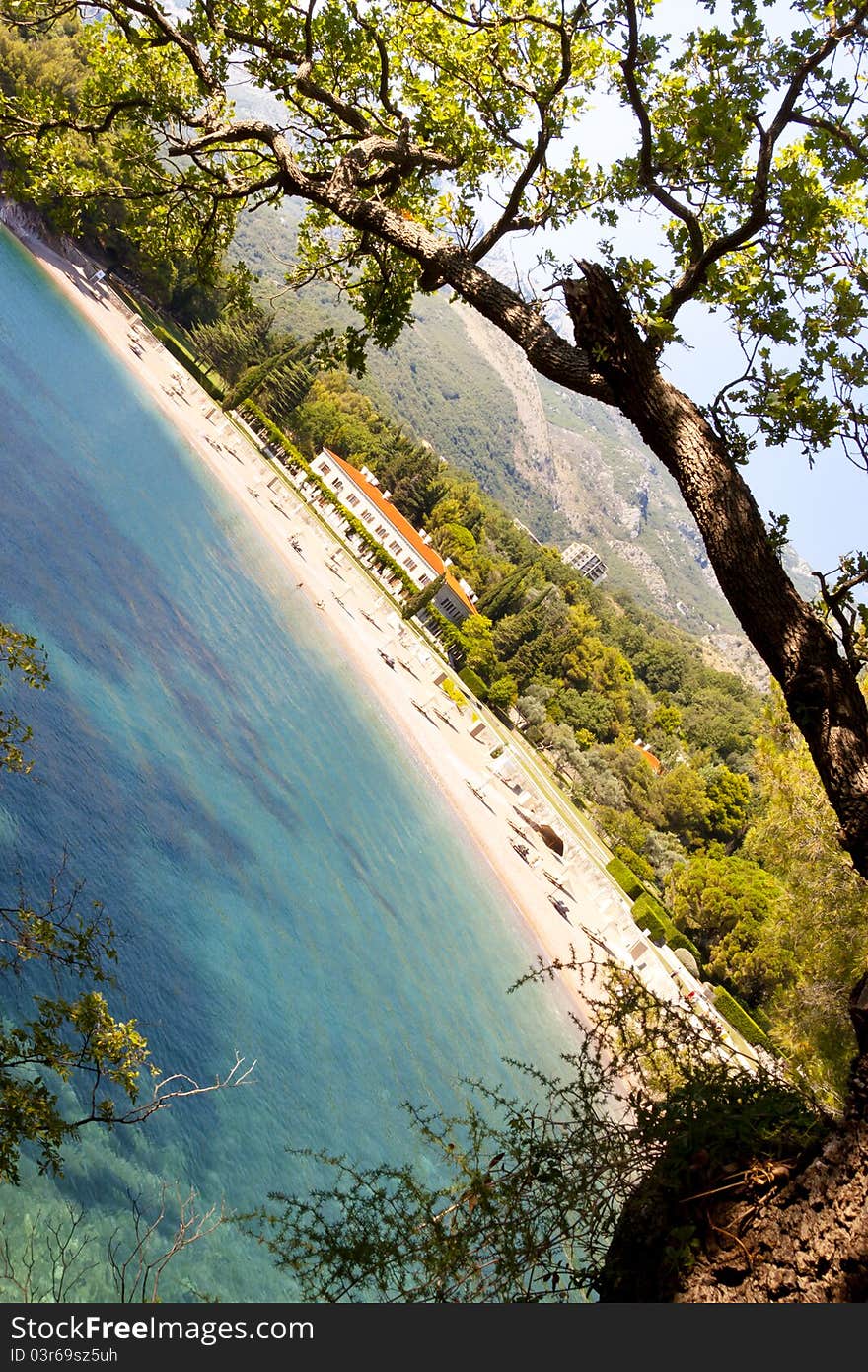 View on Hotel in Sveti Stefan - Montenegro.