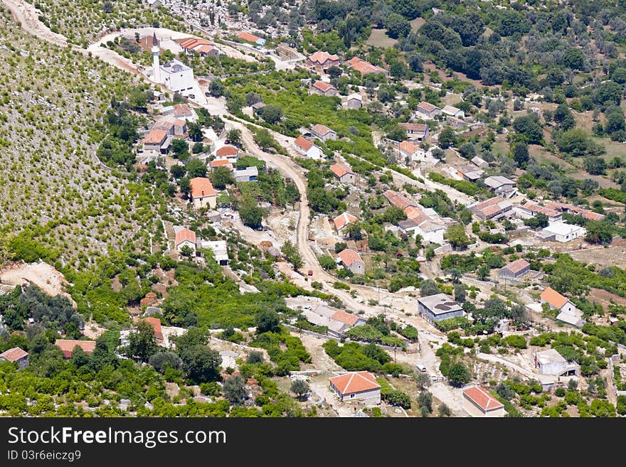 Aerial view on small viilage on Balkans near Skadarsko lake. Montenegro. Aerial view on small viilage on Balkans near Skadarsko lake. Montenegro.