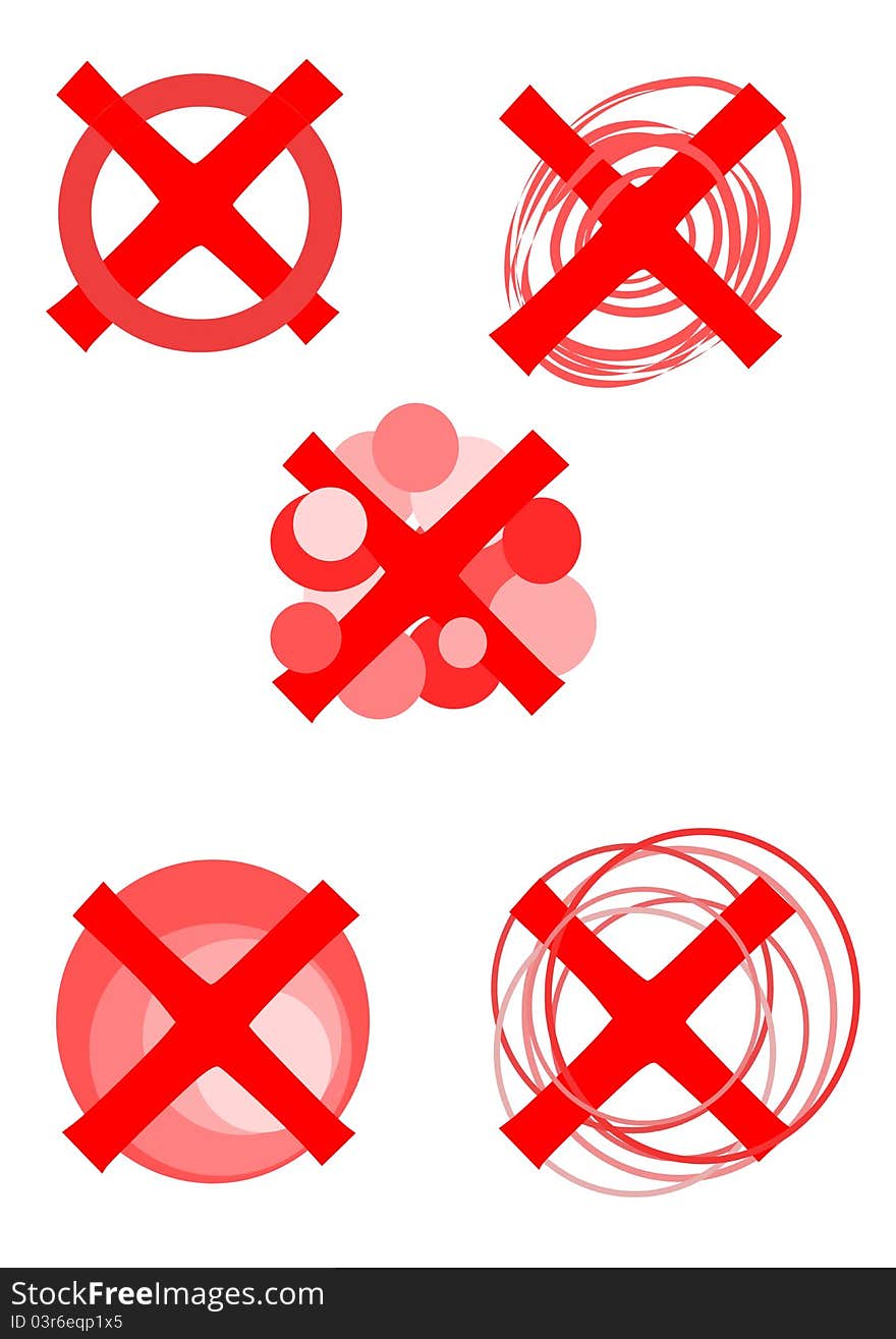 Five red simple rejected symbols -