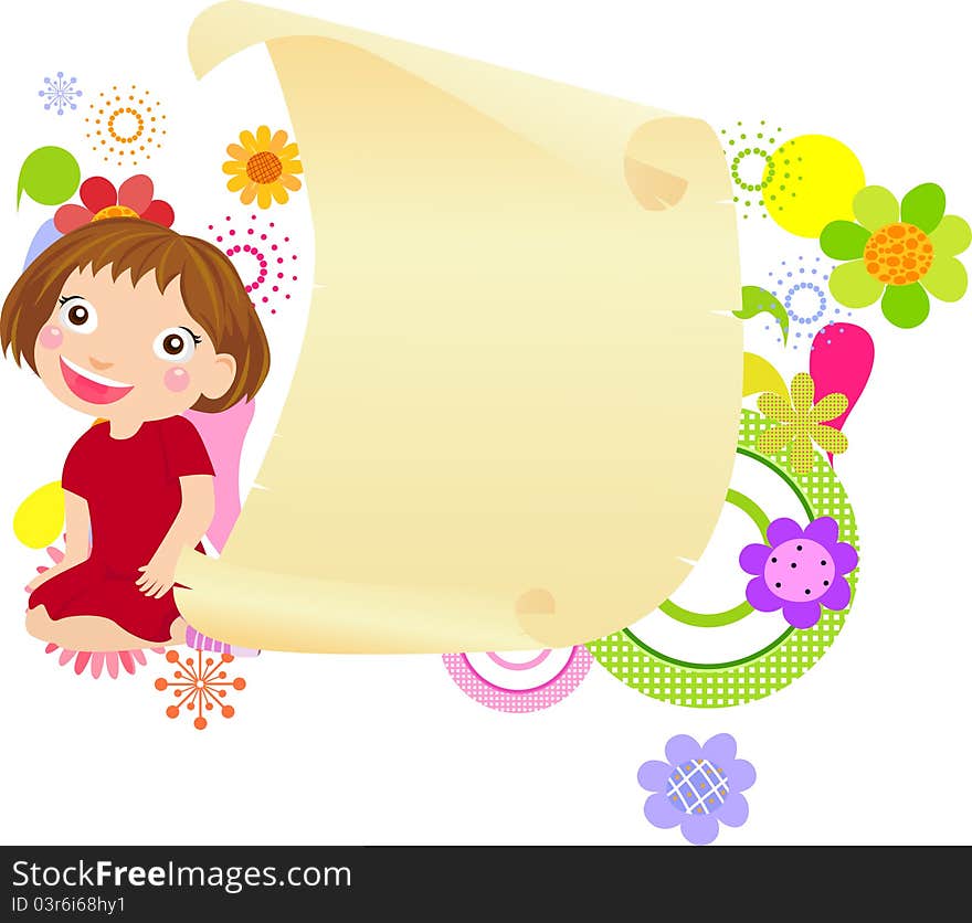 Illustration of cute girl and paper