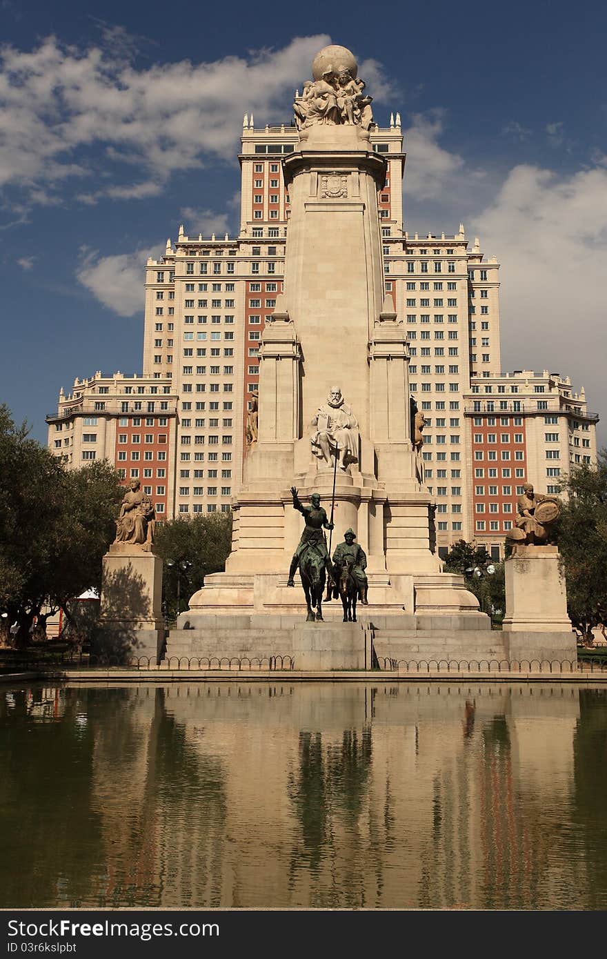 The Cervantes Monument in Plaza de Espana in Madrid.