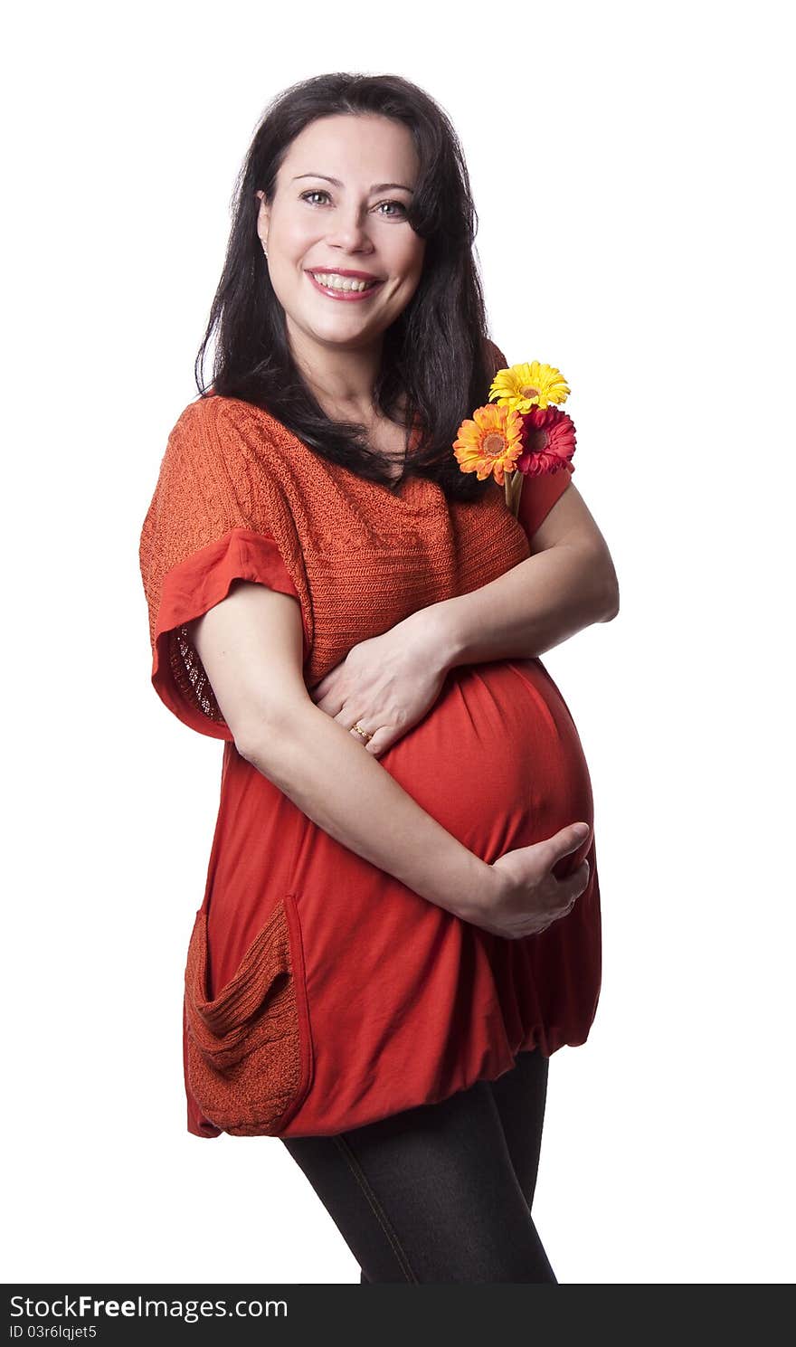 Adult Pregnant Woman With Flowers