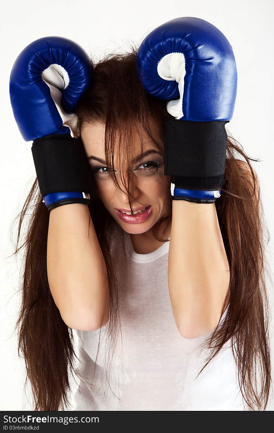 Emotional woman boxer.