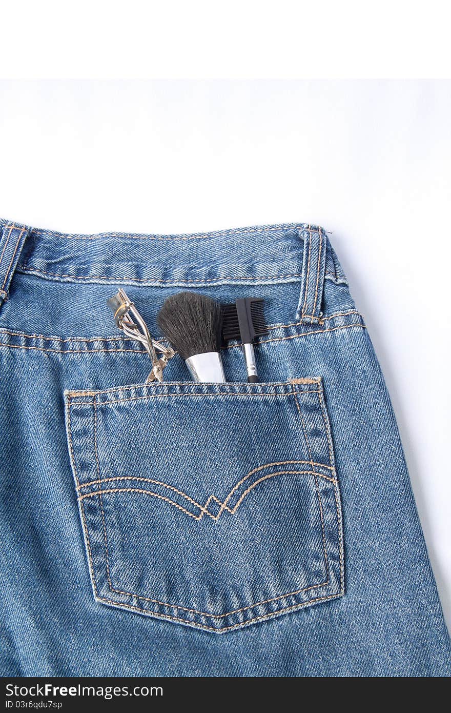 Jeans with makeup tools