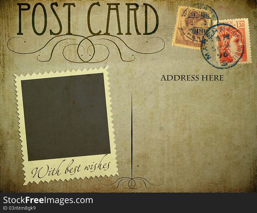 Vintage postcard with grunge background and photo