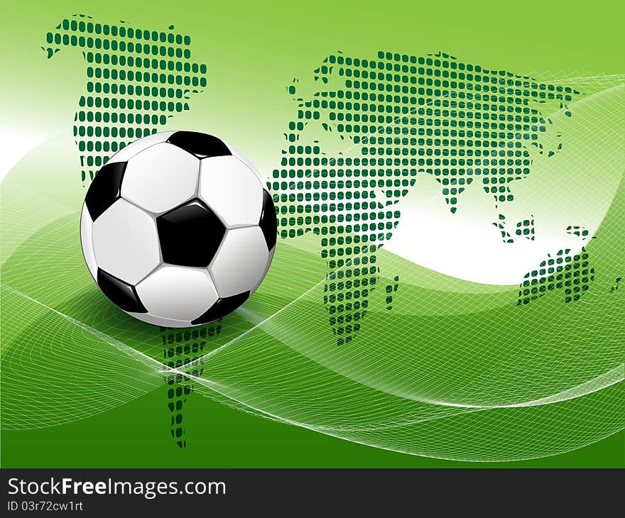 Illustration soccer ball on abstract green background