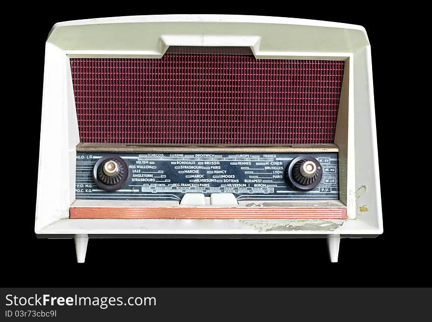 Vintage radio isolated on black background