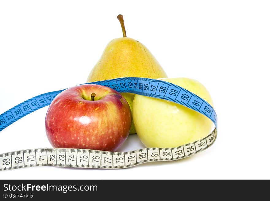 Pear and apple on a white background