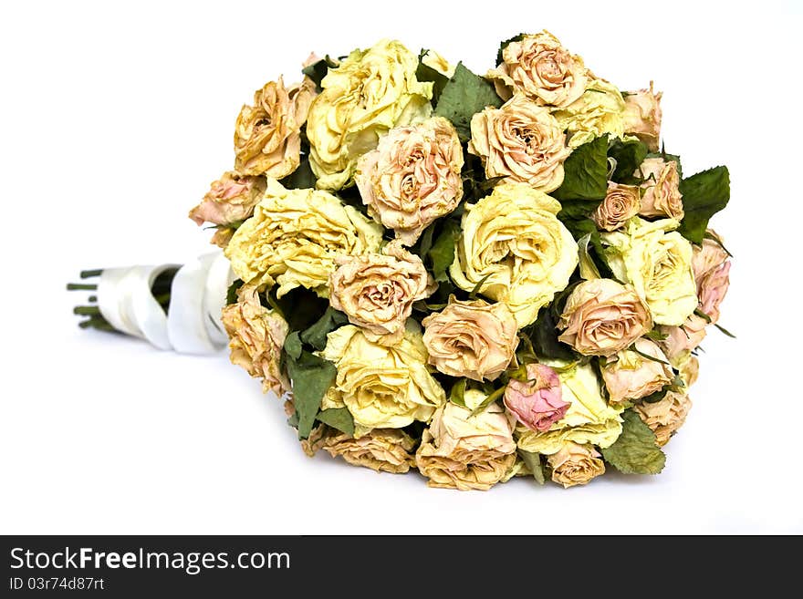 Bouquet of old roses on white background