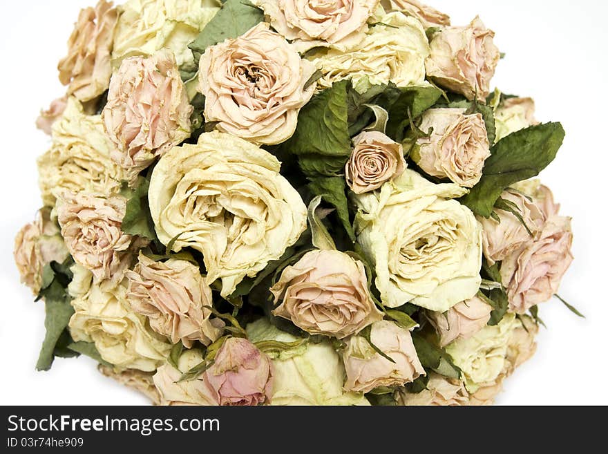 Dried flowers bouquet lying on white background. Dried flowers bouquet lying on white background