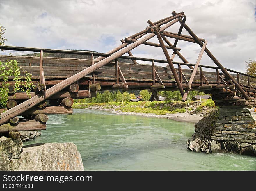 The wooden bridge in the Scandinavian style