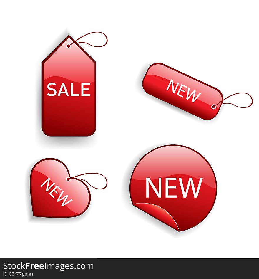 Red glossy festive sale tags. Red glossy festive sale tags