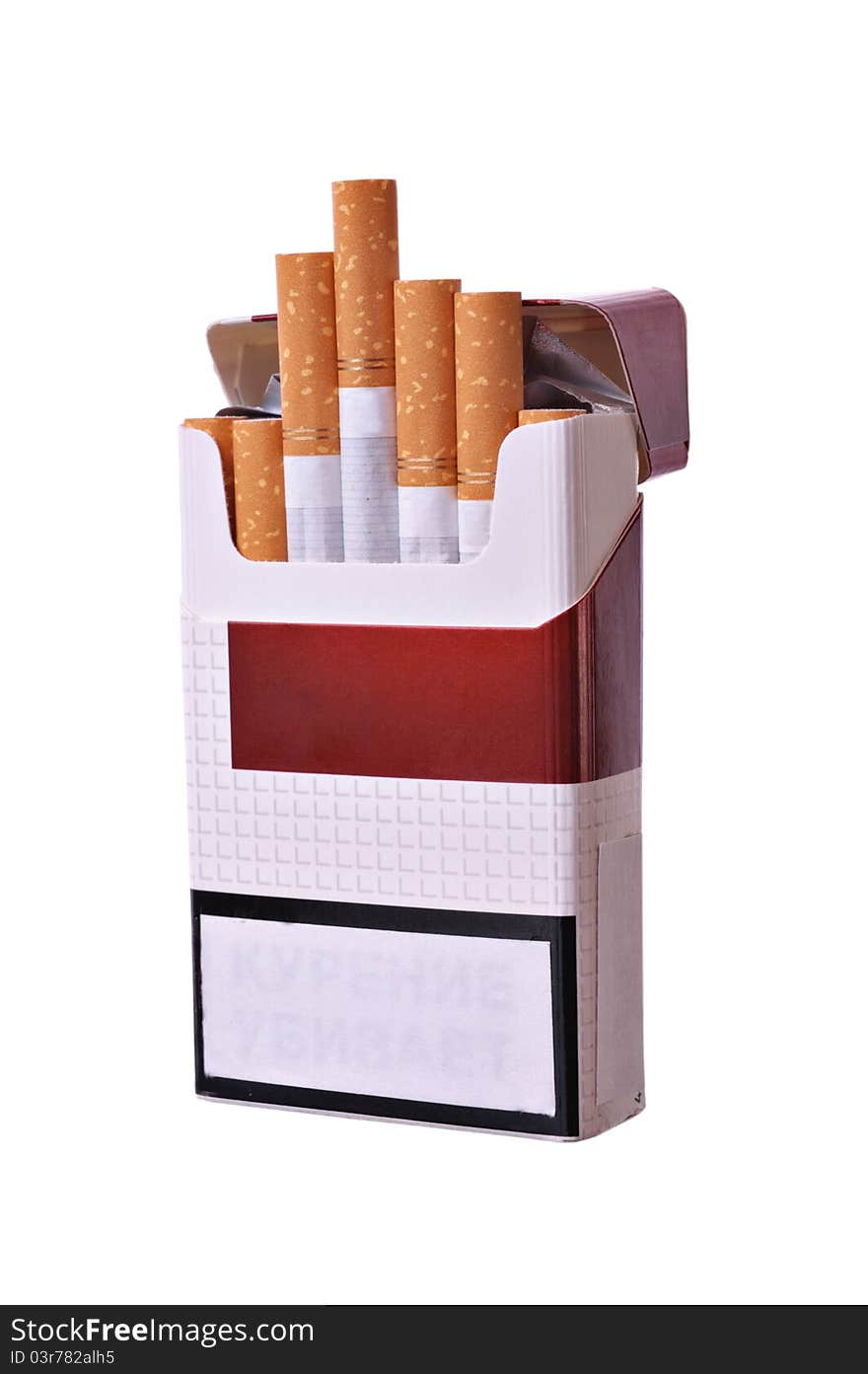 Open pack of cigarettes on a light background