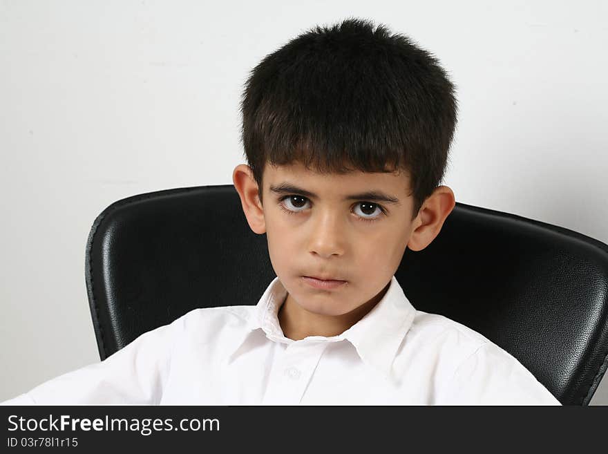 Portrait of happy little boy over white background. Portrait of happy little boy over white background