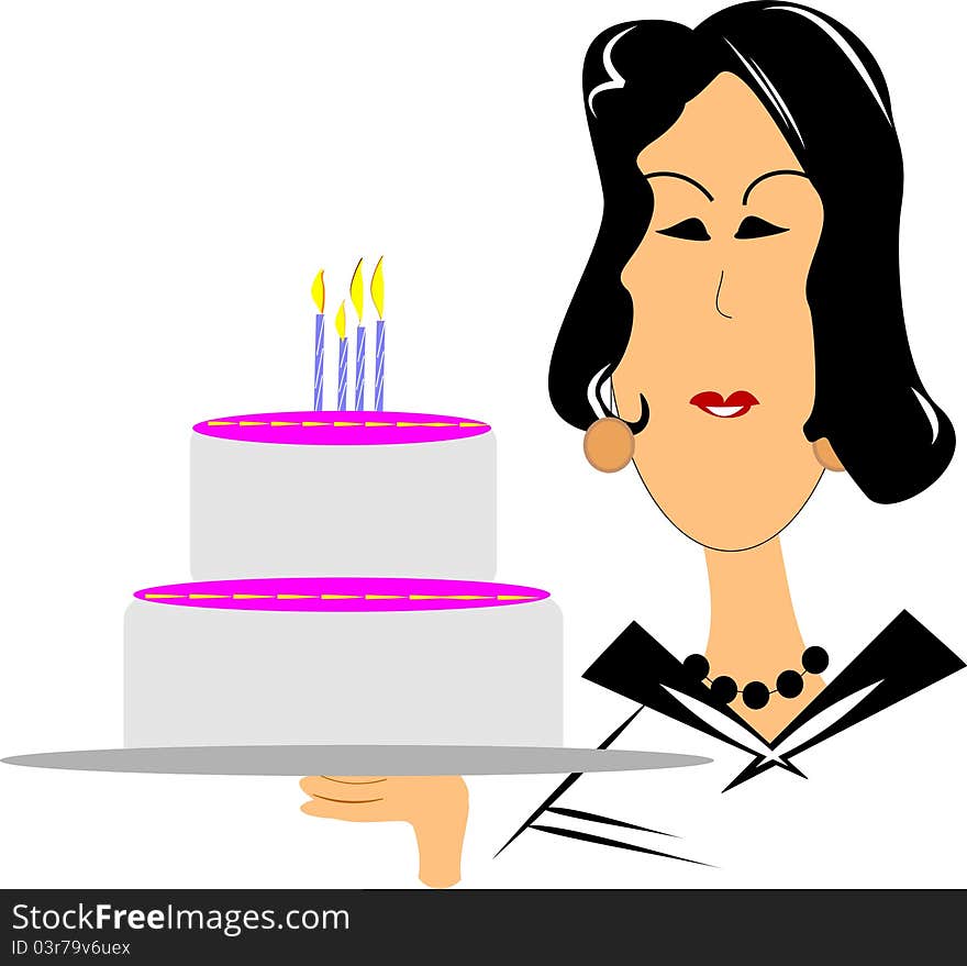 Mature woman with birthday cake