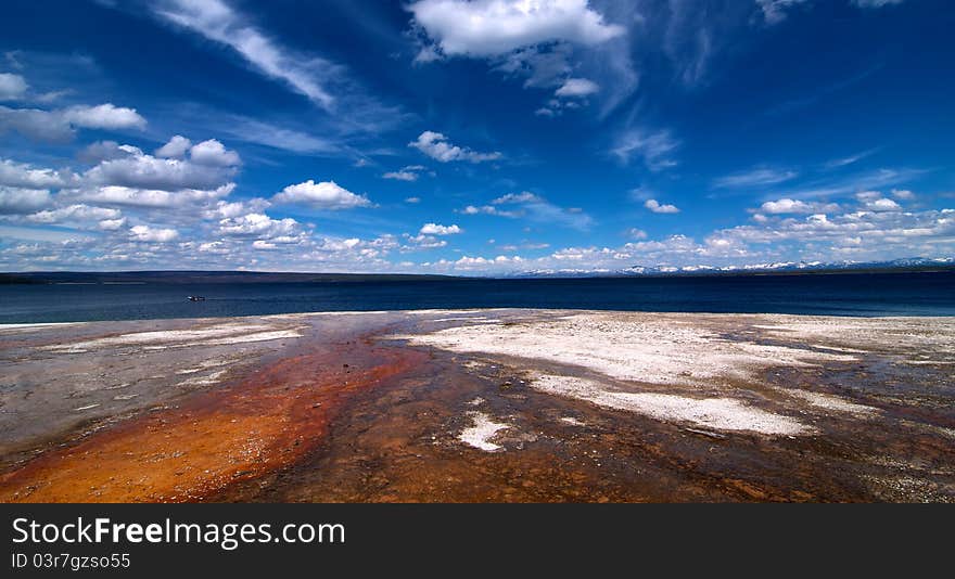 Yellowstone national park geyser early morning