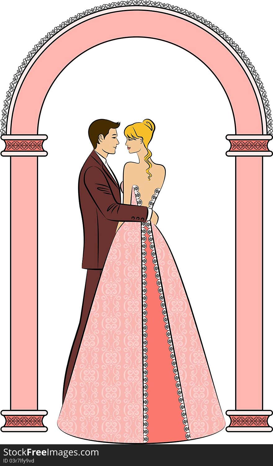 Illustration of beautiful bride and groom